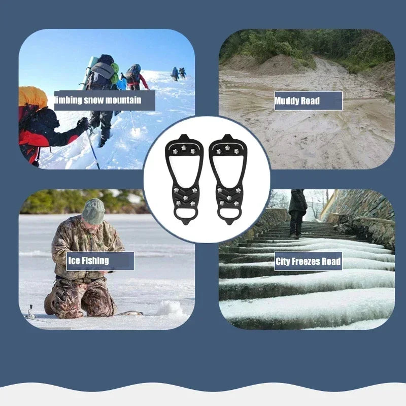 8 Teeth Ice Gripper Spike Shoes Winter Outdoor Anti-Slip Hiking Mountain Climbing Ice Snow Crampons Anti-slip Shoe Covers Grip